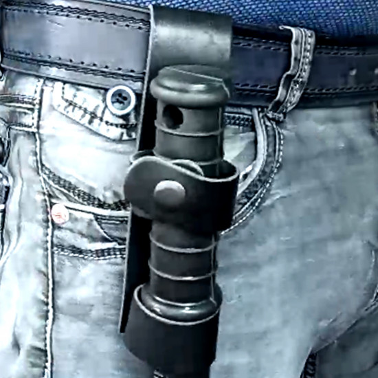 Подвес, держатель для резиновой дубинки на пояс кожаный черный