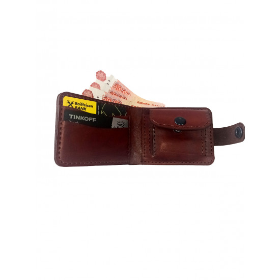 Кошелек кожаный миниатюрный вместительный цвет коньяк