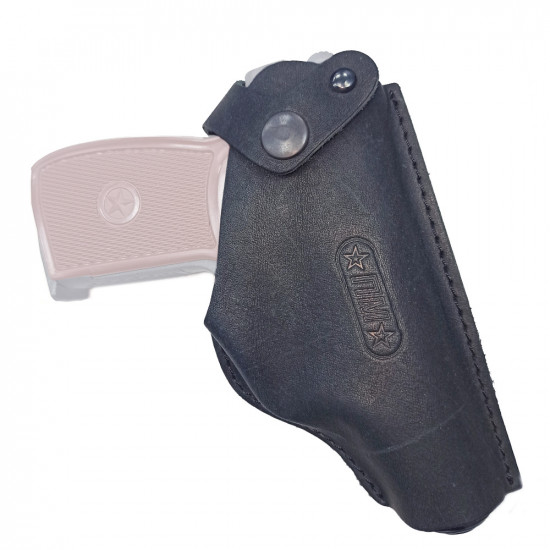 Кобура кожаная поясная для пистолета Макаров ПМ со скобой, черная