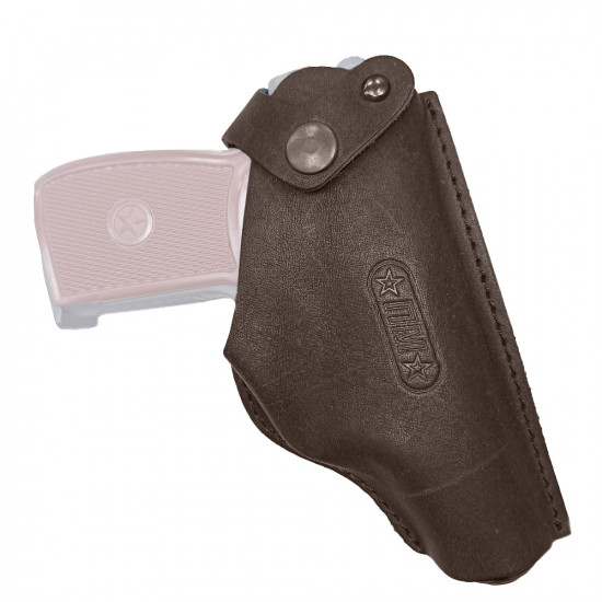 Кобура кожаная поясная для пистолета Макаров ПМ со скобой, цвет шоколад