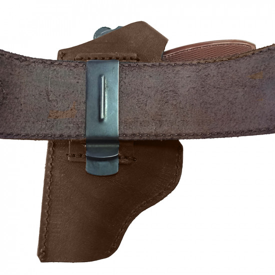 Кобура кожаная поясная для пистолета Макаров ПМ со скобой, цвет шоколад