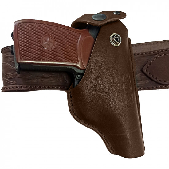 Кобура кожаная поясная для пистолета Макаров ПМ со скобой, цвет шоколад