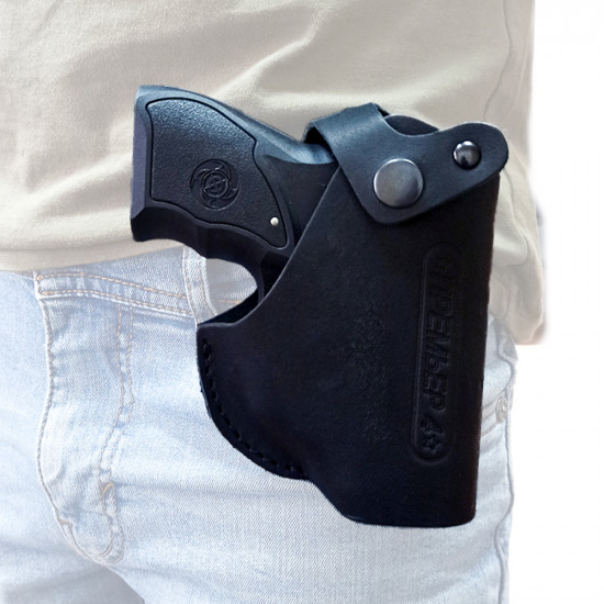 Кобура для Премьер-4 аэрозольного пистолета поясная со скобой натуральная кожа, черная