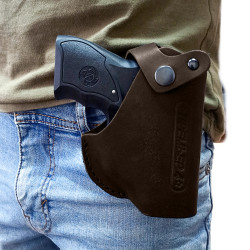 Кобура для Премьер-4 аэрозольного пистолета поясная со скобой натуральная кожа, цвет шоколад