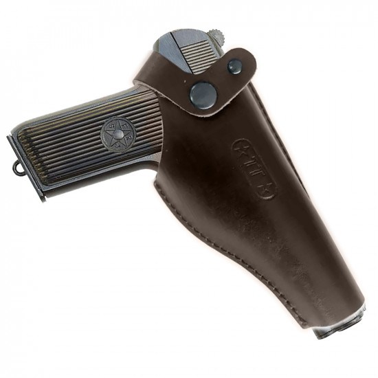 Кобура кожаная поясная на ремень для пистолета "ТТ" со скобой, цвет шоколад