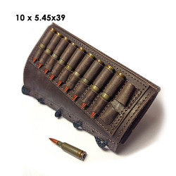 Патронташ кожаный на приклад на 10 патронов 7.62 калибра цвет шоколад