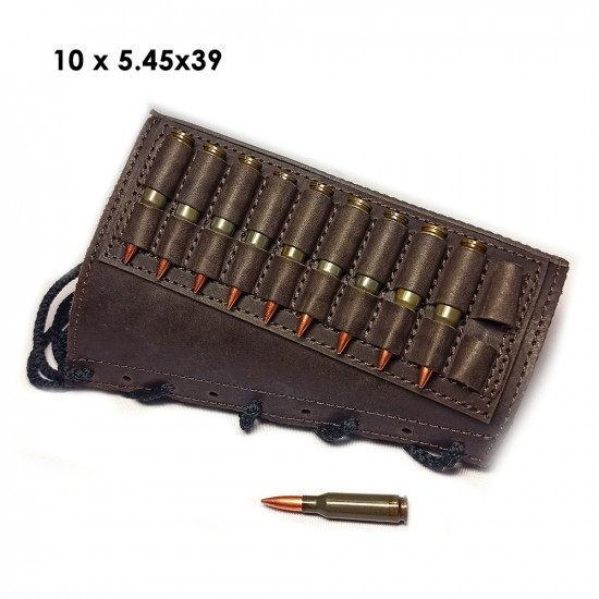 Патронташ кожаный на приклад на 10 патронов 7.62 калибра цвет шоколад