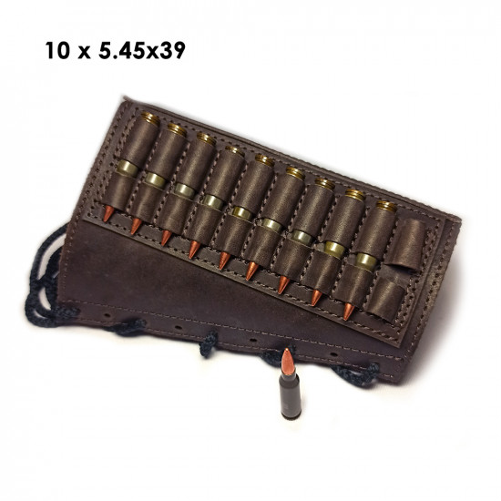Патронташ кожаный на приклад на 10 патронов 7.62 калибра цвет шоколад
