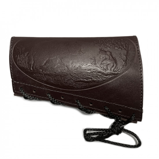 Патронташ на приклад из натуральной кожи на 6 патронов 12 калибра цвет шоколад