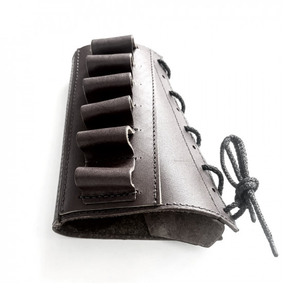 Патронташ на приклад из натуральной кожи на 6 патронов 12 калибра цвет шоколад