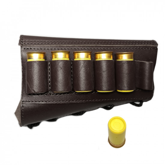 Патронташ на приклад из натуральной кожи на 6 патронов 12 калибра цвет шоколад
