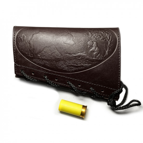 Патронташ на приклад из натуральной кожи на 6 патронов 12 калибра цвет шоколад