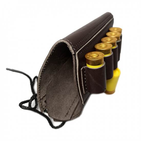 Патронташ на приклад из натуральной кожи на 6 патронов 12 калибра цвет шоколад
