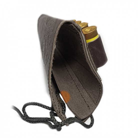 Патронташ на приклад из натуральной кожи на 6 патронов 12 калибра цвет шоколад