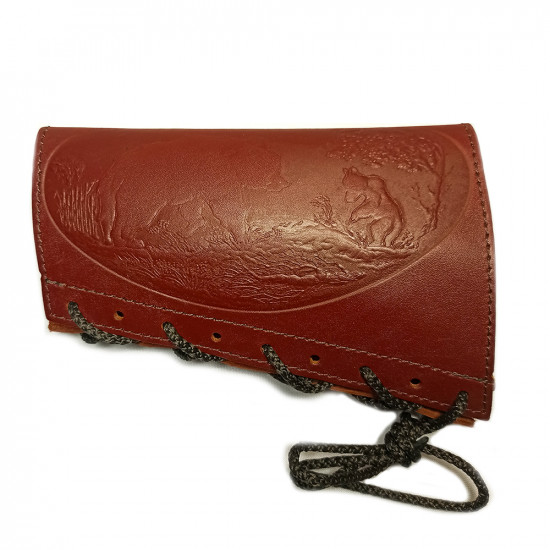 Патронташ на приклад из натуральной кожи на 6 патронов 12 калибра цвет коньяк