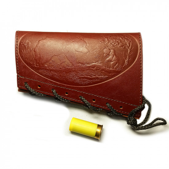 Патронташ на приклад из натуральной кожи на 6 патронов 12 калибра цвет коньяк