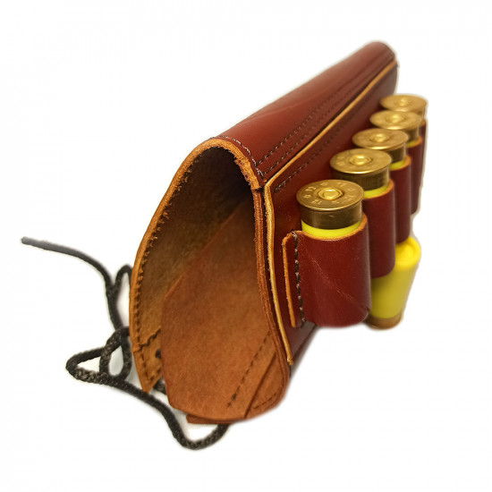 Патронташ на приклад из натуральной кожи на 6 патронов 12 калибра цвет коньяк