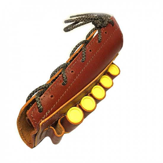 Патронташ на приклад из натуральной кожи на 6 патронов 12 калибра цвет коньяк
