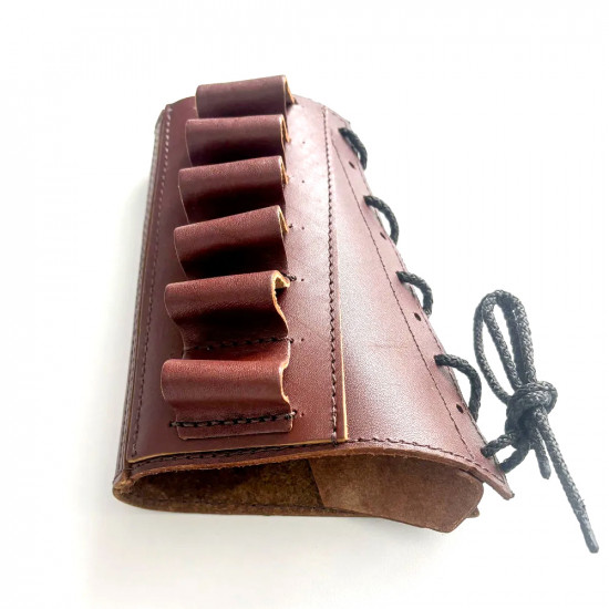 Патронташ на приклад из натуральной кожи на 6 патронов 12 калибра цвет коньяк