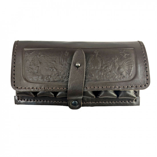 Подсумок кожаный сборный, однорядный, закрытый на пукле на 6 патронов