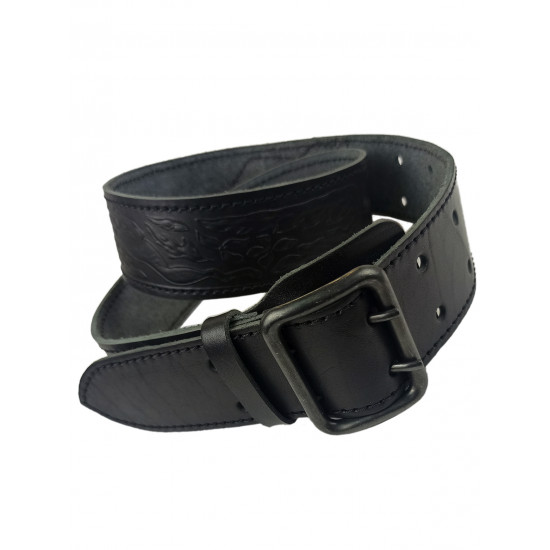 Ремень кожаный фигурный с тиснением цвет черный 120 см