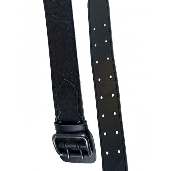 Ремень кожаный фигурный с тиснением цвет черный 120 см