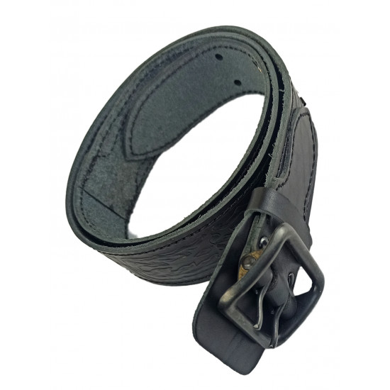 Ремень кожаный фигурный с тиснением цвет черный 120 см