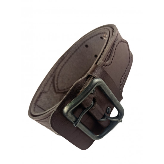 Ремень кожаный фигурный с тиснением цвет шоколад 120 см