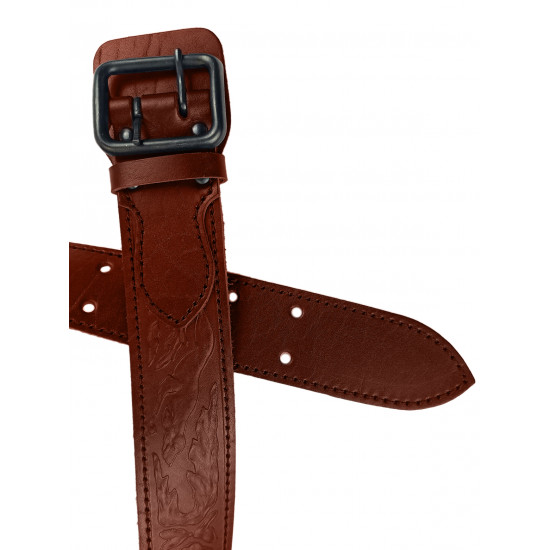 Ремень кожаный фигурный с тиснением цвет коньяк 130 см