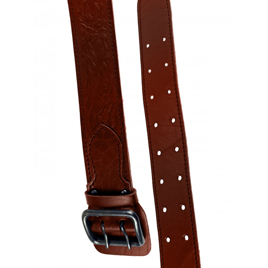 Ремень кожаный фигурный с тиснением цвет коньяк 130 см