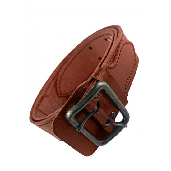 Ремень кожаный фигурный с тиснением цвет коньяк 130 см