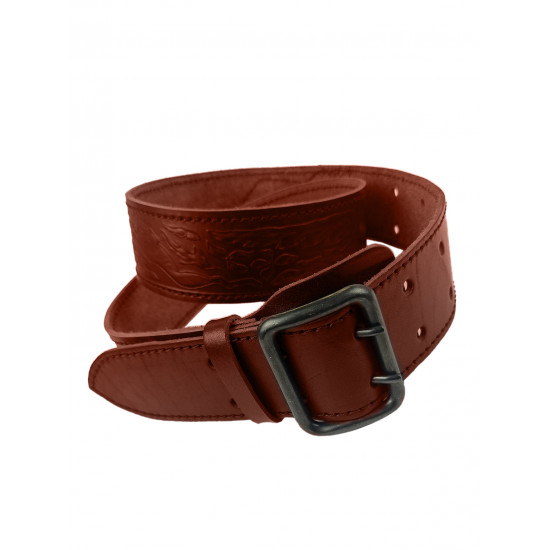 Ремень кожаный фигурный с тиснением цвет коньяк 140 см