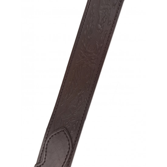 Ремень кожаный фигурный с тиснением цвет шоколад 140 см