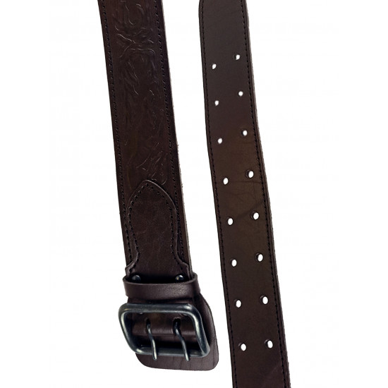 Ремень кожаный фигурный с тиснением цвет шоколад 140 см