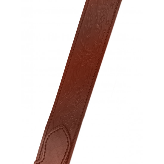 Ремень кожаный фигурный с тиснением цвет коньяк 150 см