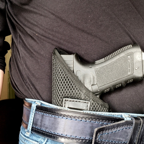 Универсальная кобура скрытого ношения для пистолета со скобой под левую руку