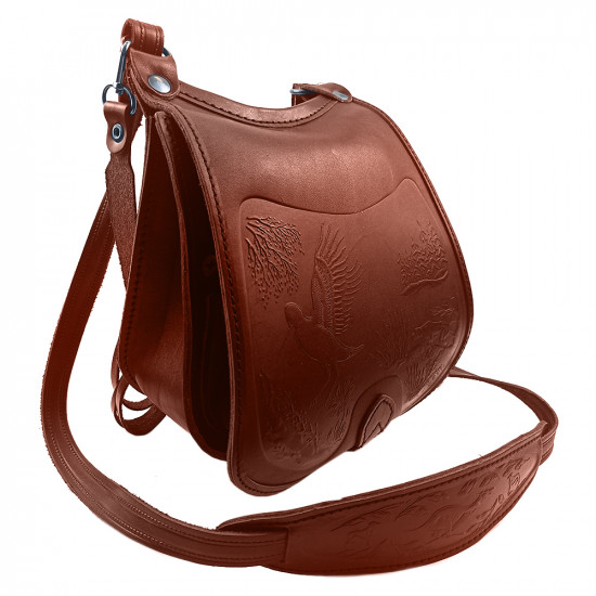 Ягдташ охотничий натуральная кожа малый цвет коньяк